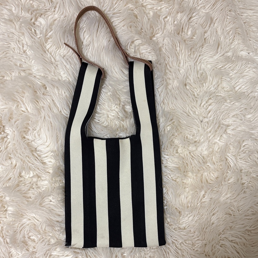 SHEIN Black and Cream Striped Tote Bag